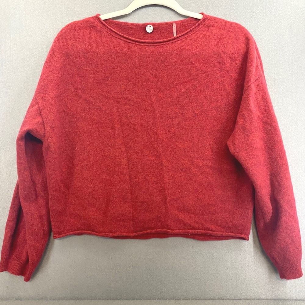 Margaret O'Leary Womens MED Red Cashmere Rolled Hem Relaxed Pullover Sweater‎